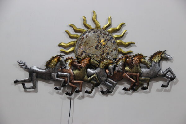 Metal 7 Running Horse Wall Art With Sun Art