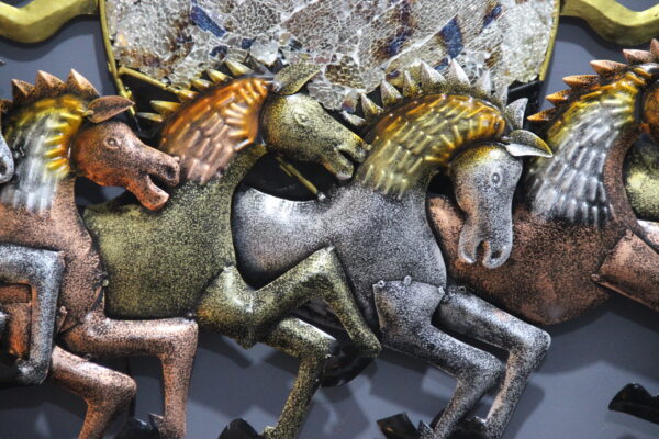 Metal 7 Running Horse Wall Art With Sun Art