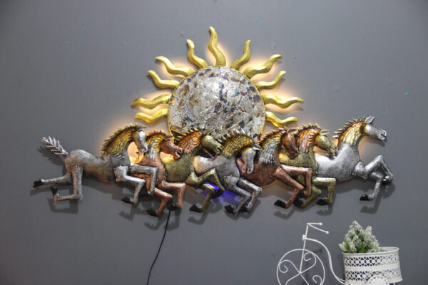 Metal 7 Running Horse Wall Art With Sun Art