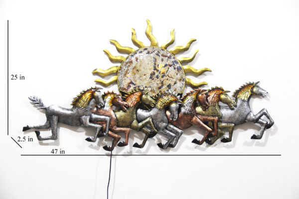 Metal 7 Running Horse Wall Art With Sun Art