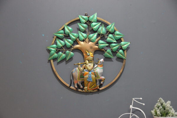 Metal Krishna with Tree Wall Art