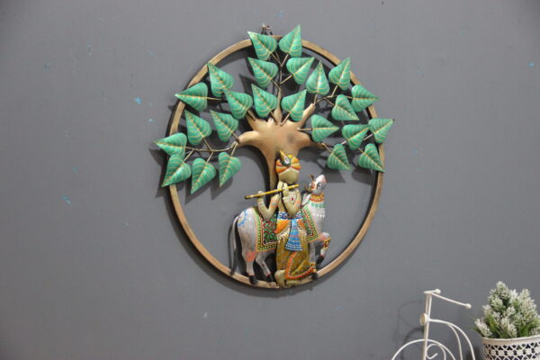 Metal Krishna with Tree Wall Art