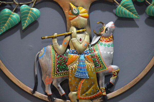 Metal Krishna with Tree Wall Art