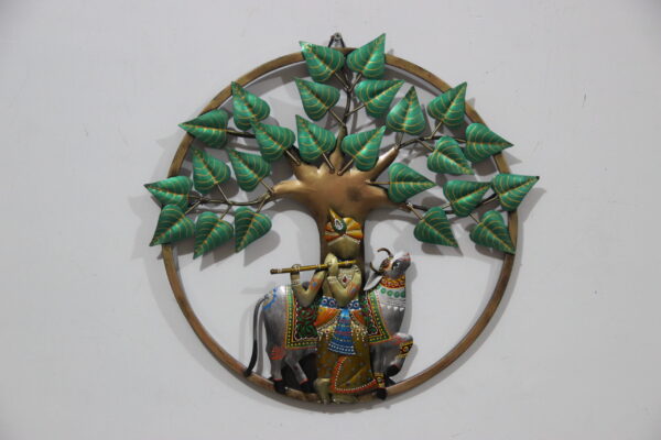 Metal Krishna with Tree Wall Art